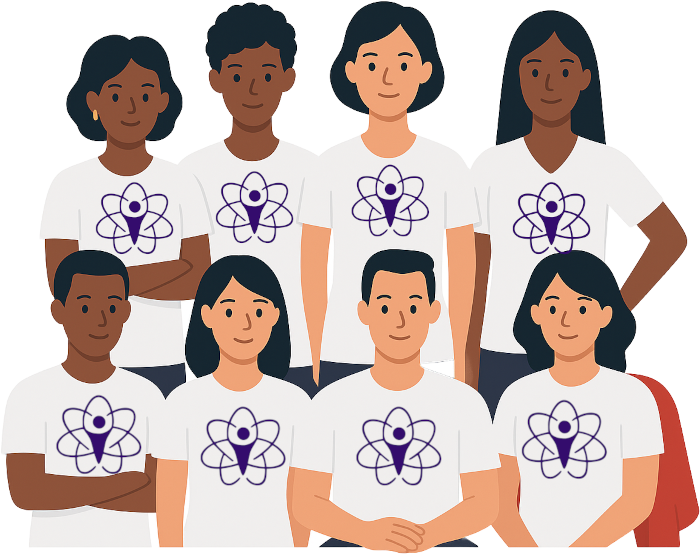 Ilustración de un grupo diverso de personas, incluyendo niños, interactuando con tecnología y plantas, simbolizando tecnología centrada en el ser humano y el crecimiento.